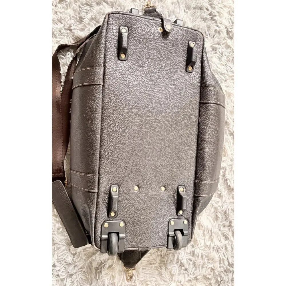 Brooks Brothers Brown Pebble Grain Leather Rolling Duffle